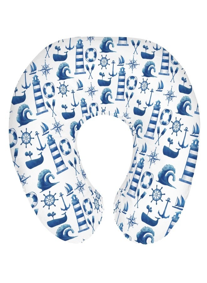 ZoUbqchY Navy White Nautical Marine Baby Nursing Pillow Covers for Boy Girl Lighthouse Compass Anchors Whale Nursing Pillowcase for Breastfeeding Pillows Sailing Adventure Soft Stretchy Slipcover for Newborn - Image 1